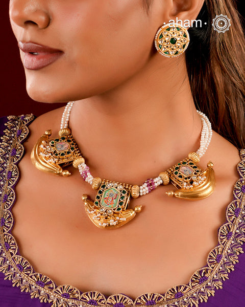 Shreenathji Gold Polish Silver Neckpiece