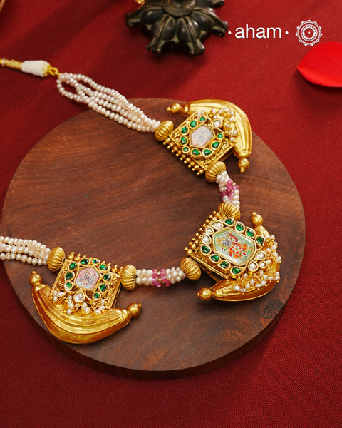 Shreenathji Gold Polish Silver Neckpiece