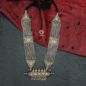 Tribal Silver Jaisalmeri Rani Har. These beautiful vintage pieces carry a slice of history with them.  They are made by skilled artisans and involve various hand technique such as soldering, hammering, casting, stamping, dapping and foil work. 