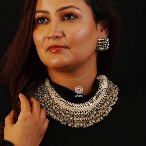 Vintage Silver Payal Neckpiece with some stunning ghungroos.  A statement piece it is. The payal is flexible and sits on any neck size perfectly. 