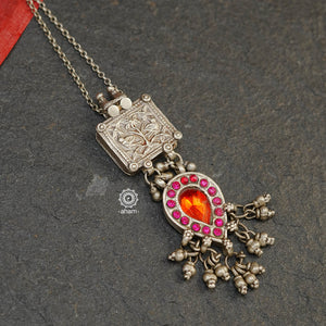 Long silver neckpiece made by putting together some unique tribal silver pieces.  Looks great when paired with workwear kurtas, saris or even a shirt. 