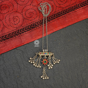Long silver neckpiece made by putting together some unique tribal silver pieces.  Looks great when paired with workwear kurtas, saris or even a shirt. 
