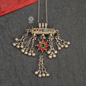 Long silver neckpiece made by putting together some unique tribal silver pieces.  Looks great when paired with workwear kurtas, saris or even a shirt. 