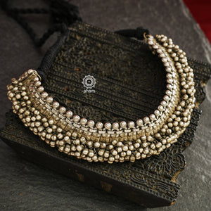 Vintage Silver Payal Neckpiece with some stunning ghungroos. 
A statement piece it is. The payal is flexible and sits on any neck size perfectly. 
