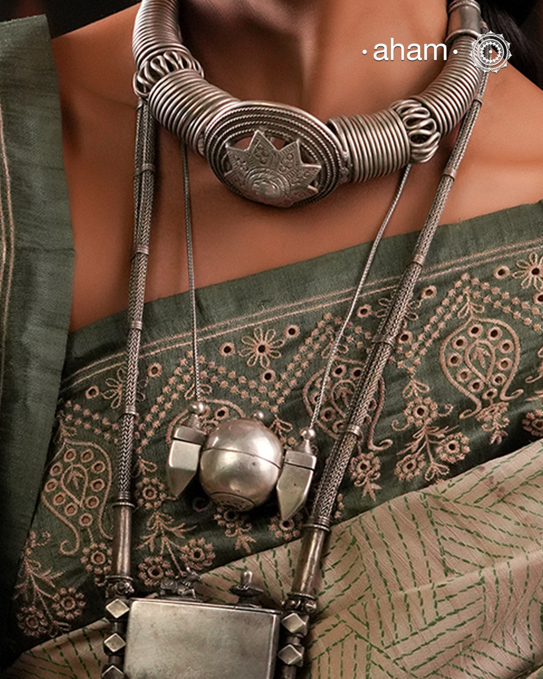 Traditional Shiva lingam neckpiece handcrafted in silver.
The pendant is a vintage silver piece, the chain is new crafted in 92.5 silver