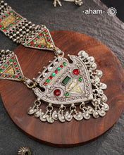 Tribal Silver Jaisalmeri Rani Har.
These beautiful vintage pieces carry a slice of history with them.&nbsp;
They are made by skilled artisans and involve various hand technique such as soldering, hammering, casting, stamping, dapping and stone setting.