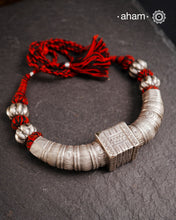 Handcrafted tribal silver Hasli with adjustable cotton thread.Crafted by skilled artisans from kutch