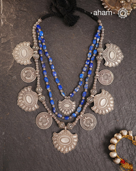 Peacock Three Line Silver Neckpiece