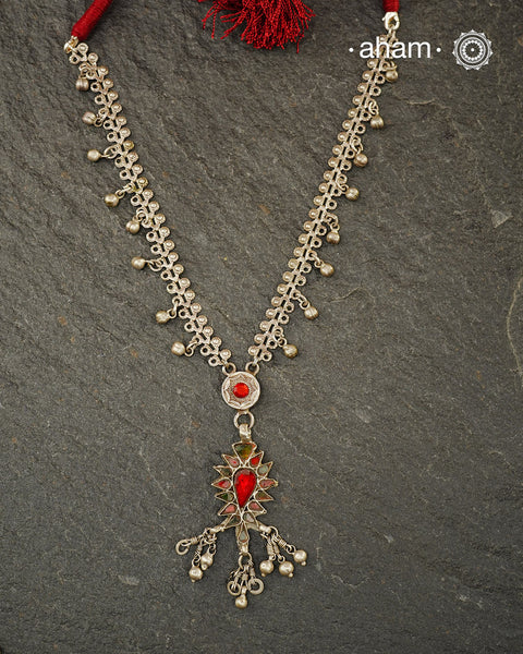 Handcrafted 92.5 sterling silver neckpiece. Wear this beautiful necklace with your Indian or Western wear, looks equally gorgeous.