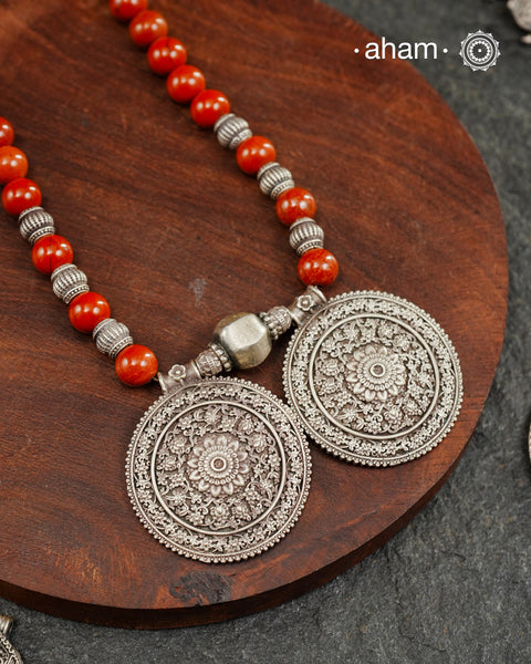 Kashmiri Rosette Red Jasper Silver Neckpiece