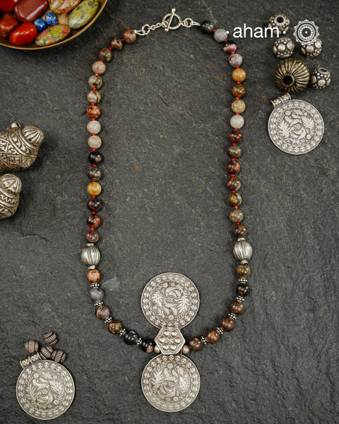 Kashmiri Songbird Rhodonite Silver Neckpiece