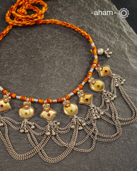 Tribal Yellow Glass Silver Neckpiece