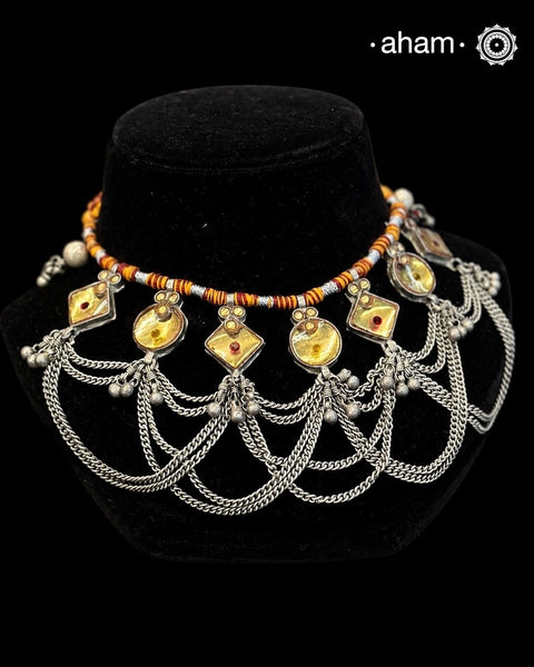 Tribal Yellow Glass Silver Neckpiece