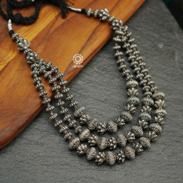 Three Line Silver Bead Neckpiece