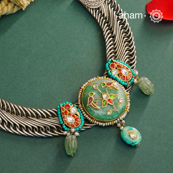 One of a kind statement wearable art pieces.&nbsp;An eclectic mix of elements, with a play of colours, textures, forms and workmanship. Crafted in silver with two tones that makes this neckpiece so versatile and unique.&nbsp;Modern Heirloom pieces that can be worn across generations.