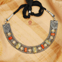 One of a kind statement wearable art neckpiece. An eclectic mix of elements, with a play of colours, textures, forms and workmanship. Crafted in Silver with two tones that make them so versatile and unique. Modern Heirloom pieces that can be worn across generations.