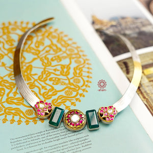 This Noori Two Tone Silver Hasli stands out from the crowd with a unique dual tone design and kundan work. The versatile accessory can be worn to complement any outfit - from formal suits to traditional Indian ethnic wear. When looking for a stylish yet practical accessory, this is the one you want.
