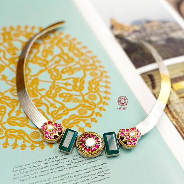 This Noori Two Tone Silver Hasli stands out from the crowd with a unique dual tone design and kundan work. The versatile accessory can be worn to complement any outfit - from formal suits to traditional Indian ethnic wear. When looking for a stylish yet practical accessory, this is the one you want.
