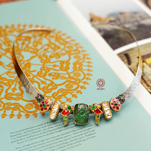 This Noori Two Tone Silver Hasli stands out from the crowd with a unique dual tone design and kundan work. The versatile accessory can be worn to complement any outfit - from formal suits to traditional Indian ethnic wear. When looking for a stylish yet practical accessory, this is the one you want.