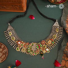 One of a kind statement wearable art pieces. An eclectic mix of elements, with a play of colours, textures, forms and workmanship. Crafted in silver with two tones that makes this neckpiece so versatile and unique. Comes with Intricately detailed pices and kundan highlights, all crafted in 92.5 silver. A modern Heirloom piece that can be worn across generations.