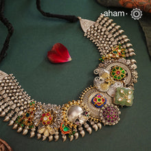 One of a kind statement wearable art pieces. An eclectic mix of elements, with a play of colours, textures, forms and workmanship. Crafted in silver with two tones that makes this neckpiece so versatile and unique.&nbsp; Comes with Intricately detailed pices and kundan highlights, all crafted in 92.5 silver. A modern Heirloom piece that can be worn across generations.