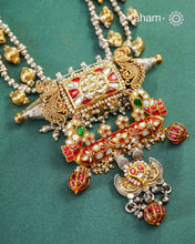 One of a kind statement wearable art pieces.An eclectic mix of elements, with a play of colours, textures, forms and workmanship. Crafted in Silver with two tones and kundan highlights and beautiful cultured pearls that makes this neckpiece so versatile and unique. Modern Heirloom pieces that can be worn across generations.