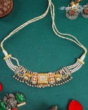 Handpainted Shreenathji Noori Two Tone Silver Choker