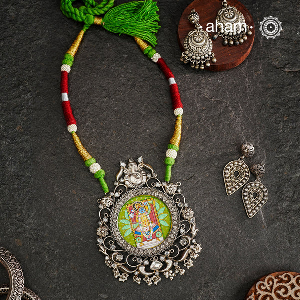 Hand Painted Shreenathji Silver Neckpiece