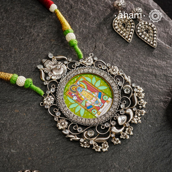 Hand Painted Shreenathji Silver Neckpiece