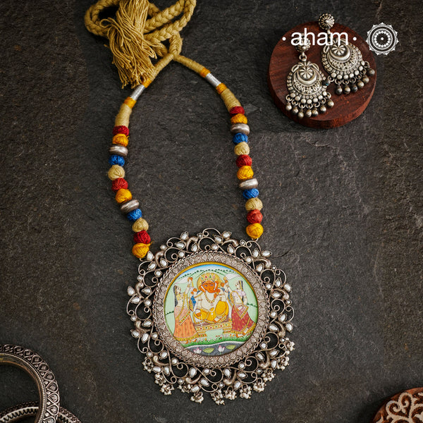 Hand Painted Ganesha Silver Neckpiece