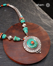 Tibetan Turquoise and Coral Silver Neckpiece