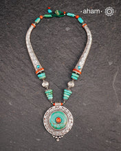 Tibetan Turquoise and Coral Silver Neckpiece