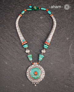 Tibetan Turquoise and Coral Silver Neckpiece