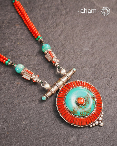 Tibetan Coral and Turquoise Silver Neckpiece