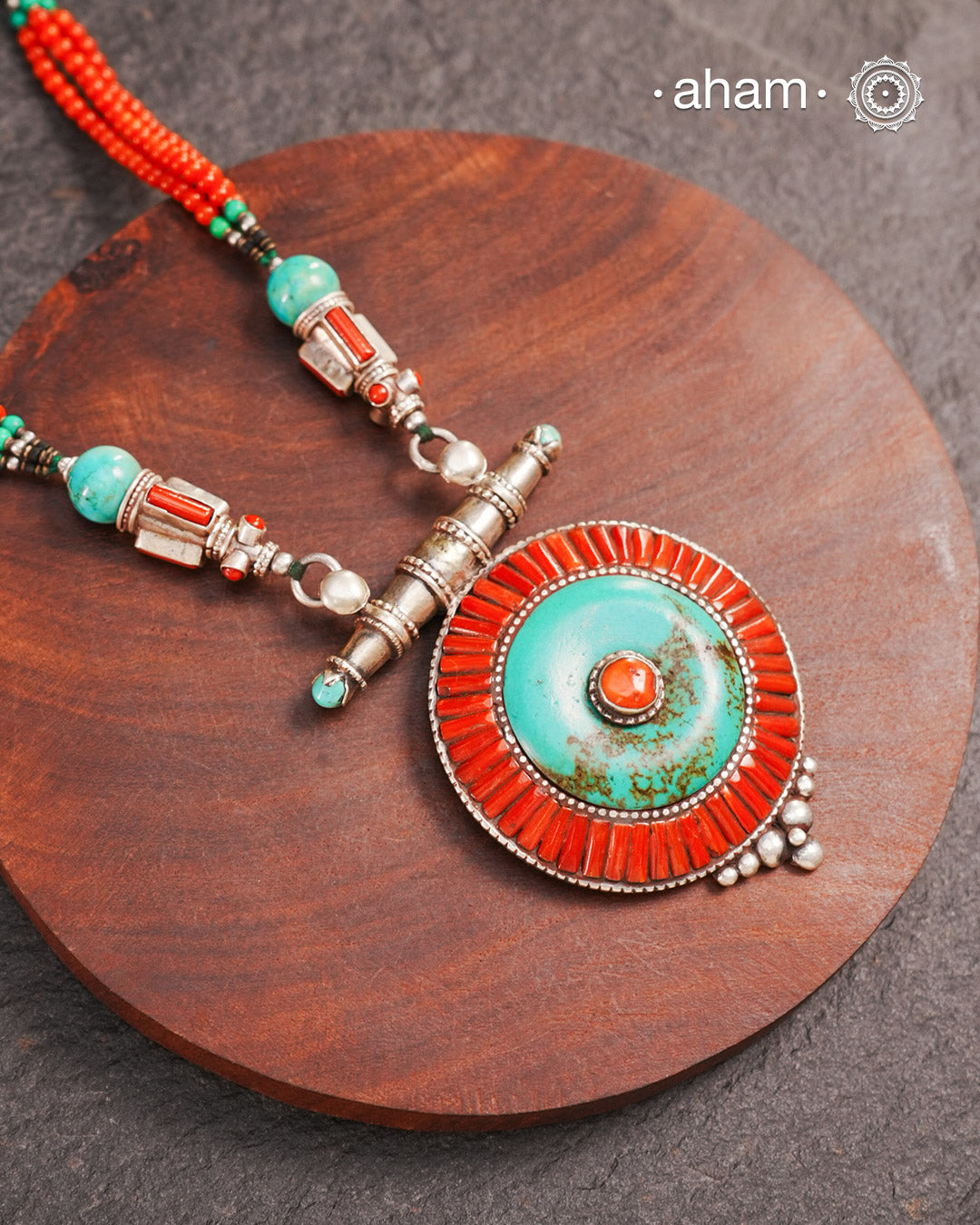 Tibetan Coral and Turquoise Silver Neckpiece
