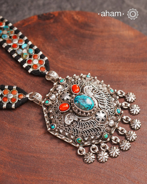 Himalayan Coral and Turquoise Silver Neckpiece