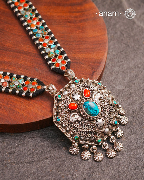 Himalayan Coral and Turquoise Silver Neckpiece