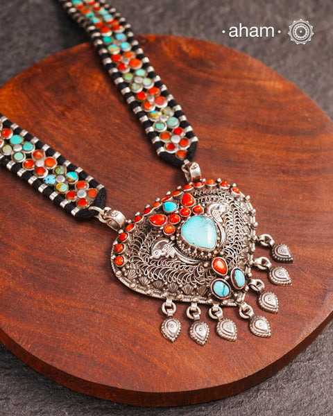 Himalayan Coral and Turquoise Silver Neckpiece