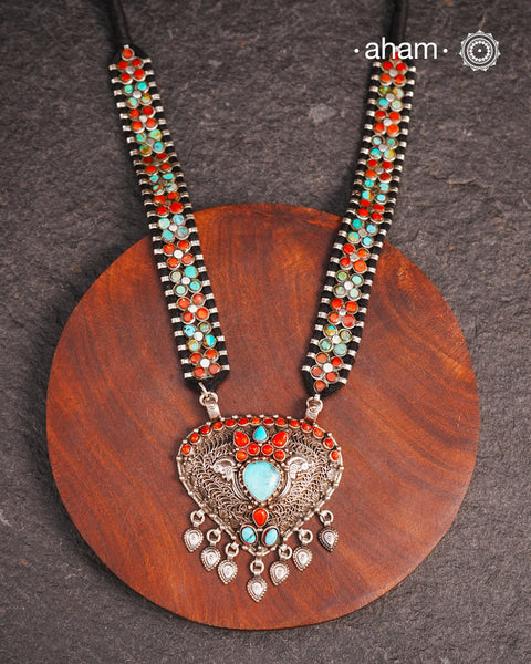 Himalayan Coral and Turquoise Silver Neckpiece