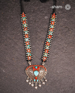 Himalayan Coral and Turquoise Silver Neckpiece