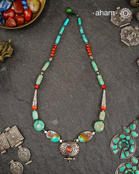 Himalayan Coral and Turquoise Silver Neckpiece
