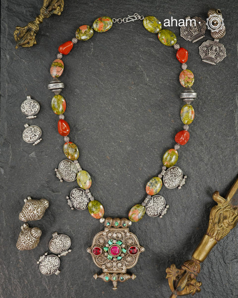 Ladakh Gau and Unakite Silver Neckpiece