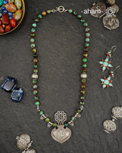 African Turquoise & Peacock Silver Neckpiece