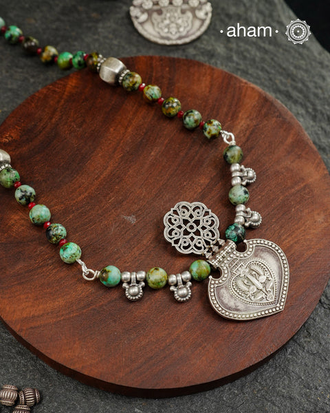 African Turquoise & Peacock Silver Neckpiece