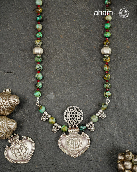 African Turquoise & Peacock Silver Neckpiece
