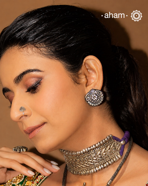 Mewad Studs handcrafted in 92.5 sterling silver. An ode to the glorious state of Rajasthan. Light weight great as everyday and ethnic wear.