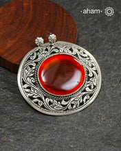Mewad drop silver pendant with Maroon stone highlight and chitai work. Crafted in 92.5 silver.