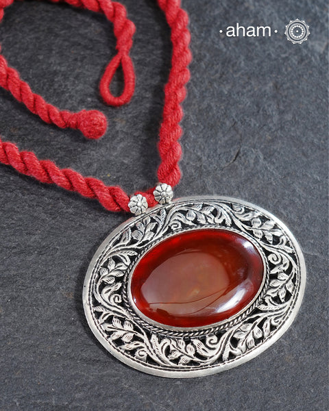 Large Statement chitai pendant with carnelian stone at the center. Crafted in 92.5 silver.
(Does not include chain)