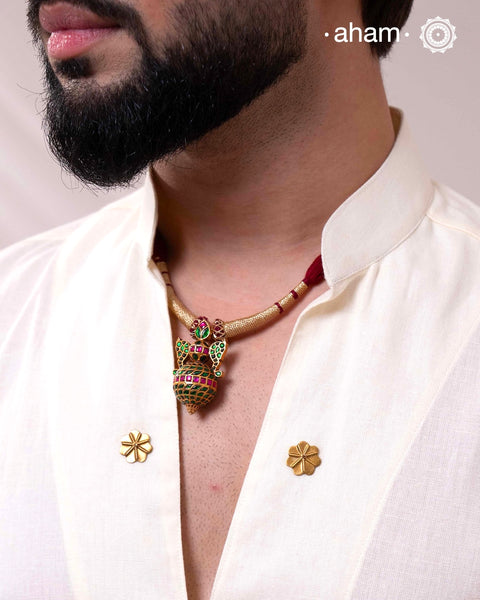 Kundan Gold Polish Silver Pendant