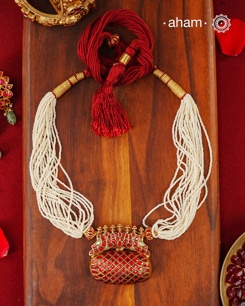 Kundan Gold Polish Peacock Silver Pendant